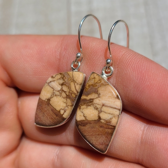 Natural Coffee Zebra Jasper 925 Earrings - Picture 3 of 5